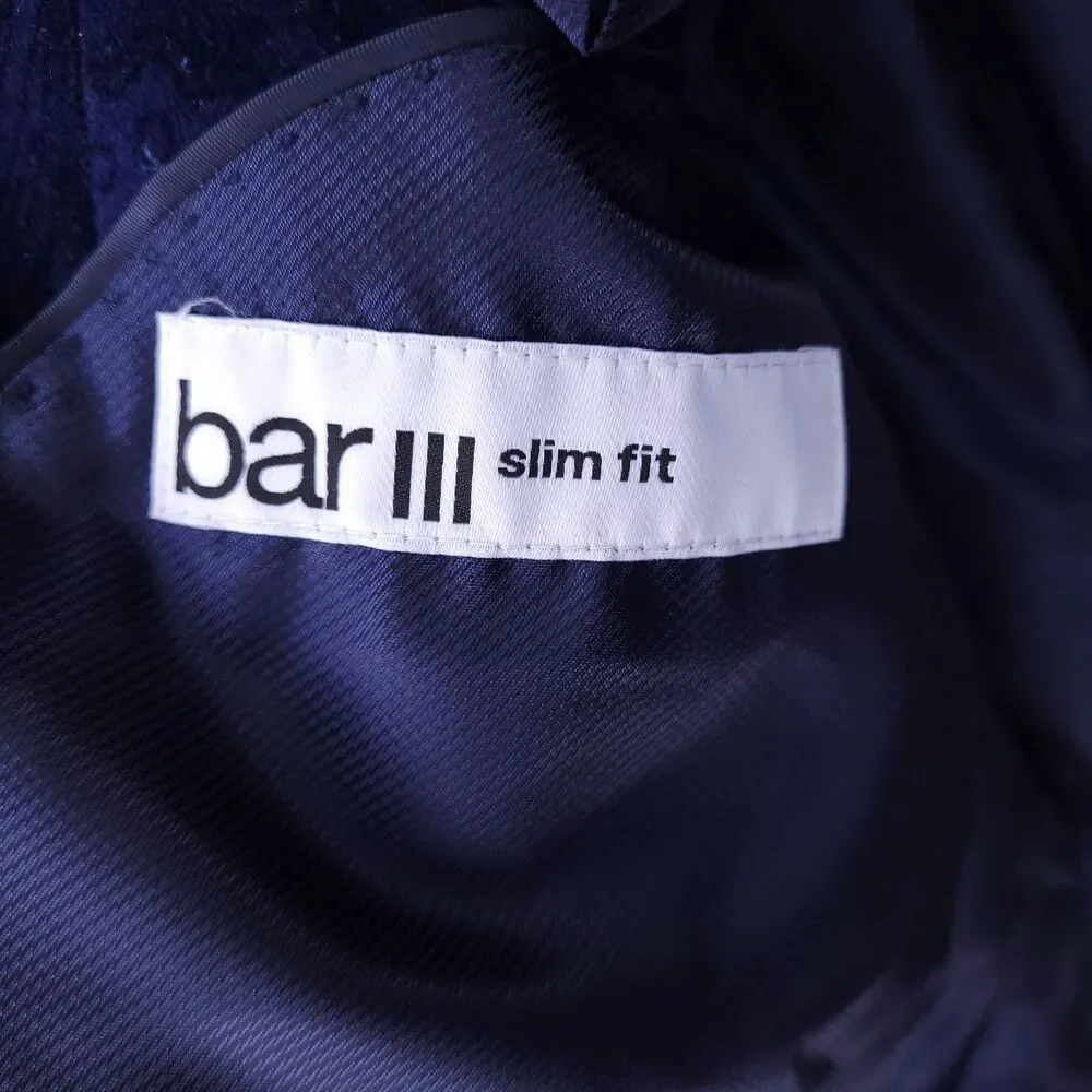 Bar III Blazer Mens 40S Blue Velvet Paisley 2 Button Slim Fit